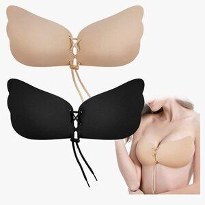 NWT Ursexyly Seamless Strapless nipple covers Push-Up Bra Black and Tan Acup